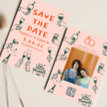 Whimsical Handgezogen Funky Retro Contemporary Save The Date<br><div class="desc">Handmalen von Funky Retro Save the Date</div>