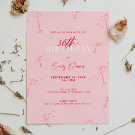 Whimsical Handgezogen Martini 30. Geburtstag Party Einladung