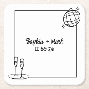 Whimsical Handwriting Disco Personalisiert Wedding Rechteckiger Pappuntersetzer