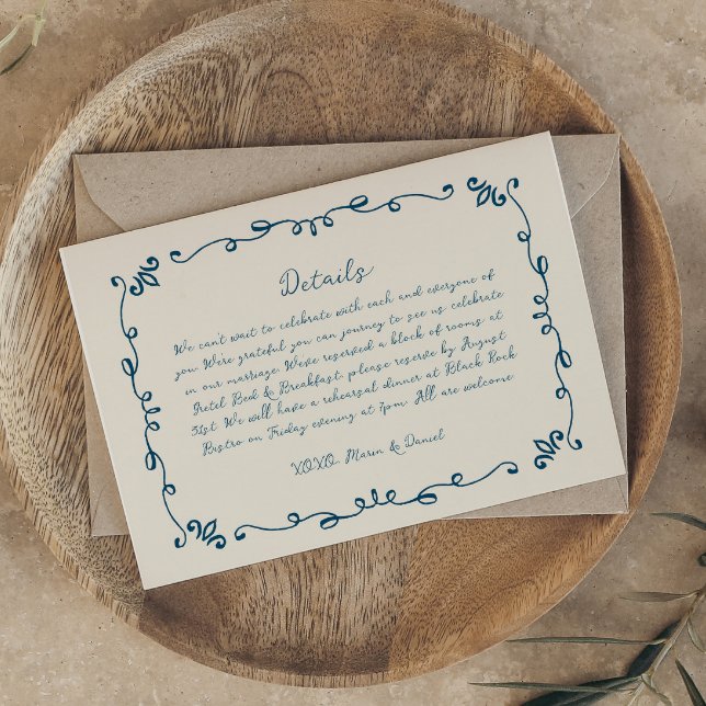 Whimsical Handwritten Illustrated Wedding Details RSVP Karte (Von Creator hochgeladen)