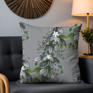 Whimsical Hanging Blume und Blätter grau Kissen
