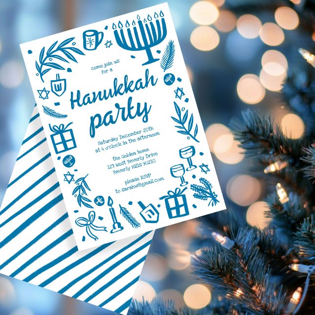 Whimsical Hanukkah Holiday Party Niedlich Custom Einladung (Whimsical Hanukkah Holiday Party Cute Custom Invitation
)