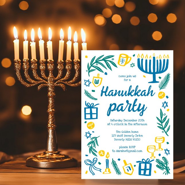 Whimsical Hanukkah Holiday Party Niedlich Custom Einladung (Whimsical Hanukkah Holiday Party Cute Custom Invitation
)
