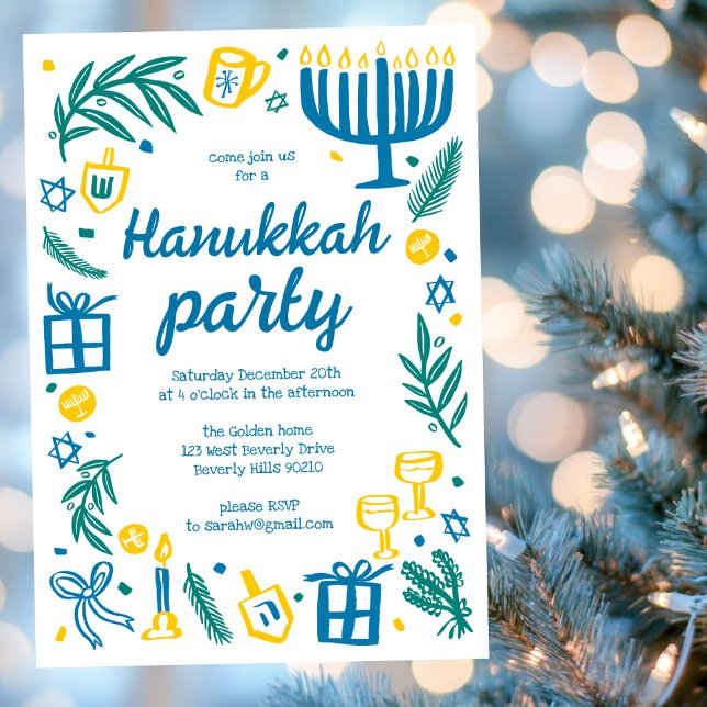 Whimsical Hanukkah Holiday Party Niedlich Custom Einladung (Whimsical Hanukkah Holiday Party Cute Custom Invitation
)