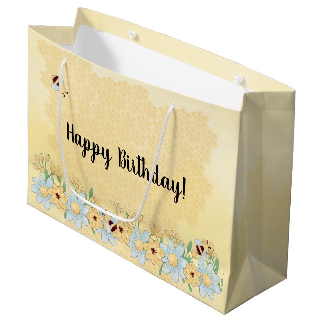 Whimsical Happy Birthday Große Geschenktüte (Vorderseite Schrägansicht)