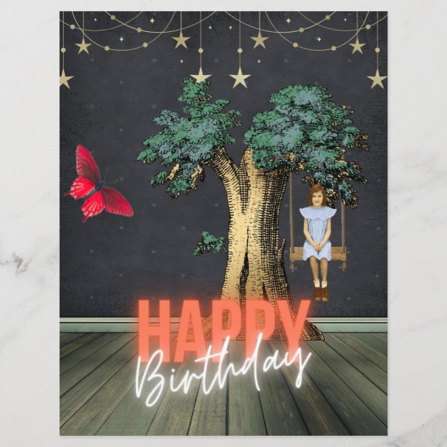 Whimsical Happy Birthday Surreal Altered Art Paper (Vorderseite)