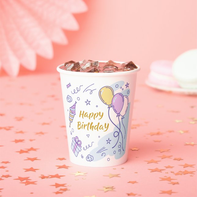 ✨ Whimsical Happy Birthday Wonderland - Pastel Pappbecher (Insitu)