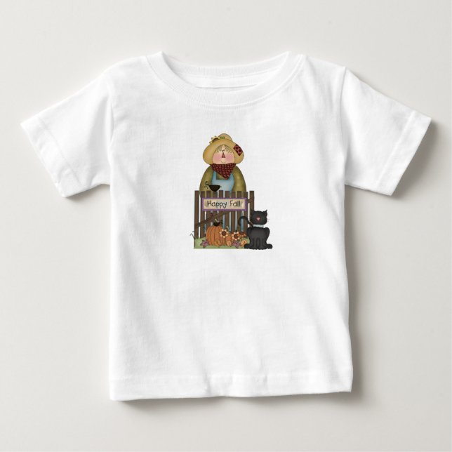 Whimsical Happy Fall Scarecrow mit schwarzer Katze Baby T-shirt (Vorderseite)