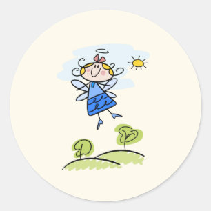 Whimsical Happy Flying Angel Fairy Runder Aufkleber