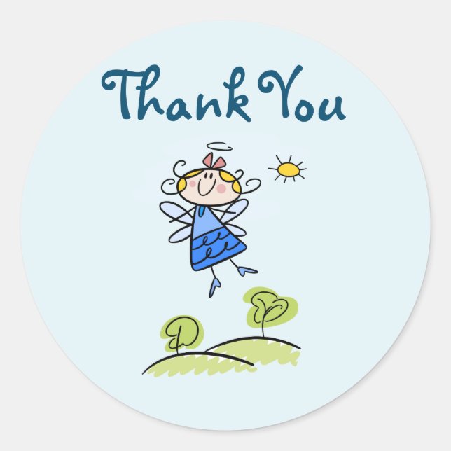 Whimsical Happy Flying Angel Fairy Vielen Dank Runder Aufkleber (Vorderseite)