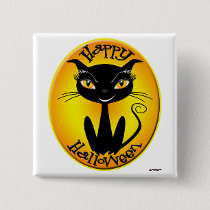 Whimsical Happy Halloween Cat Button