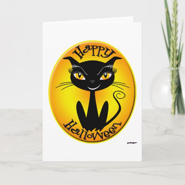 Whimsical Happy Halloween Cat Karte (Vorderseite)