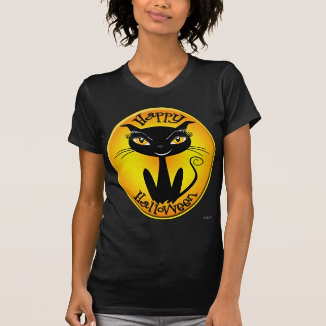 Whimsical Happy Halloween Cat T-Shirt (Vorderseite)