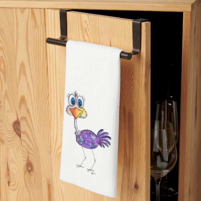 Whimsical Happy Lila Ostrich Geschirrtuch (Drittel gefaltet)