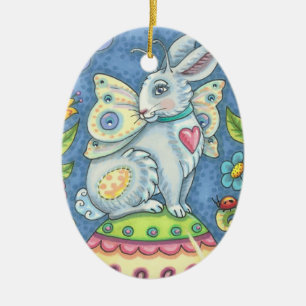WHIMSICAL HARE, EASTER EGG RABBIT FAIRY DATED 2020 KERAMIK ORNAMENT