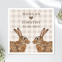 Whimsical Hare Heads With Names And Date Wedding Serviette