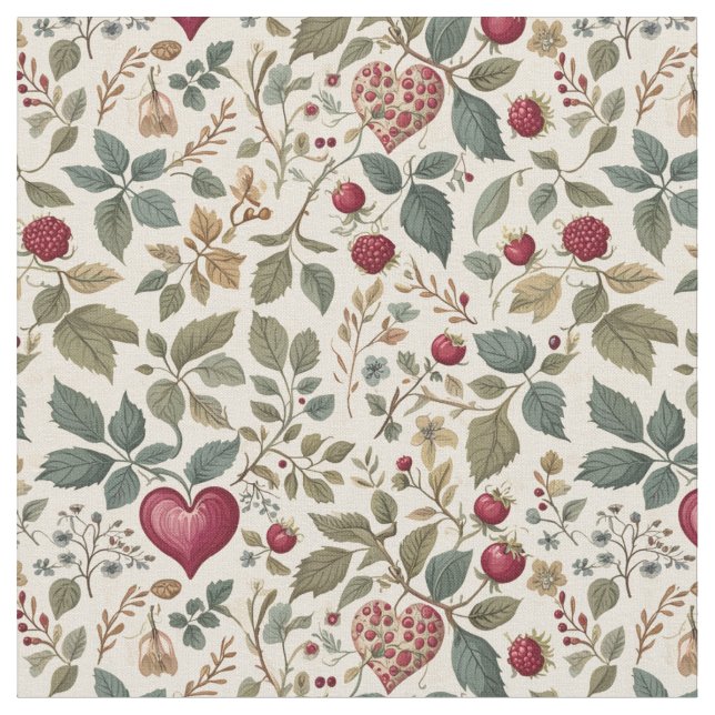 "Whimsical Heart and Berry Pattern" Stoff (Nahaufnahme)