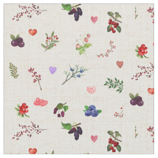 "Whimsical Heart and Berry Pattern" Stoff