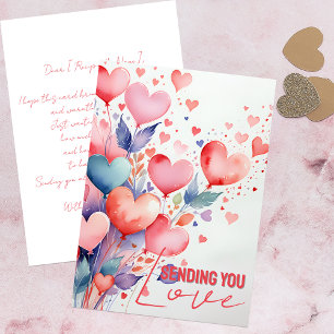 Whimsical Heart Balloon Wasserfarbe Liebe Meldung Karte