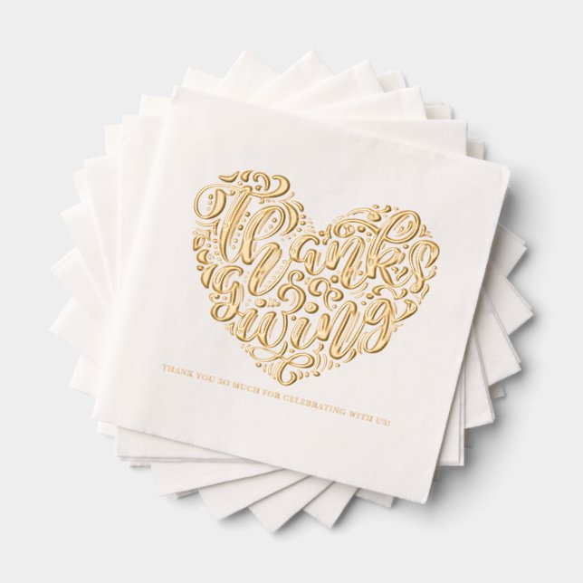 Whimsical Heart Calligraphy Happy Thanksgiving Servietten Mit Folie (Insitu (Gestapelt))