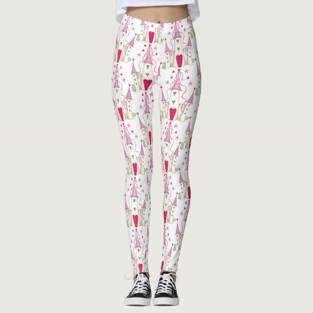 Whimsical Heart Castle Pattern Leggings (Vorderseite)