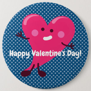 Whimsical Heart Character   Valentinstag Button