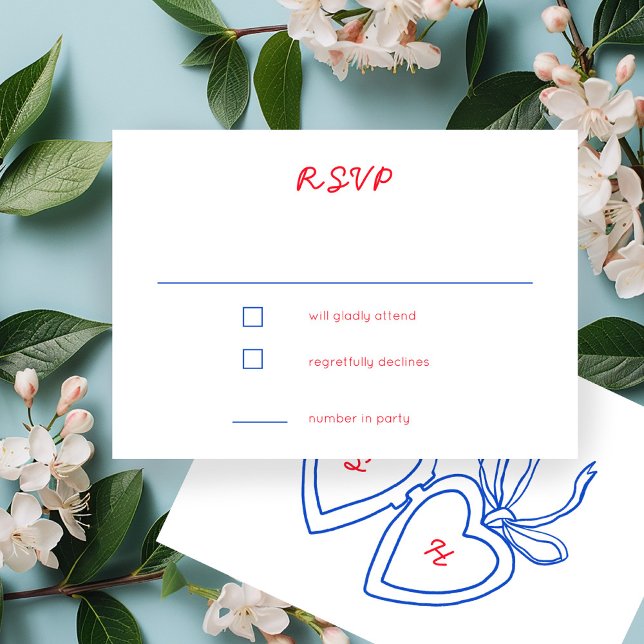 Whimsical Heart Locket Doodle Sketch CUSTOM RSVP Karte (Whimsical Heart Locket Doodle Sketch CUSTOM RSVP Card
)