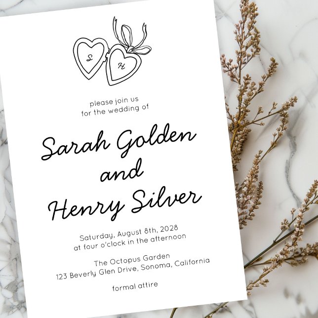 Whimsical Heart Locket Doodle Sketch Modern CUSTOM Einladung (Whimsical Heart Locket Doodle Sketch Modern CUSTOM Invitation
)