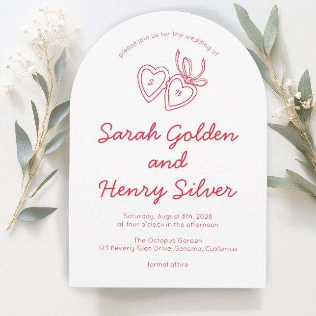 Whimsical Heart Locket Doodle Sketch Modern CUSTOM Einladung (Whimsical Heart Locket Doodle Sketch Modern CUSTOM Invitation
red White)