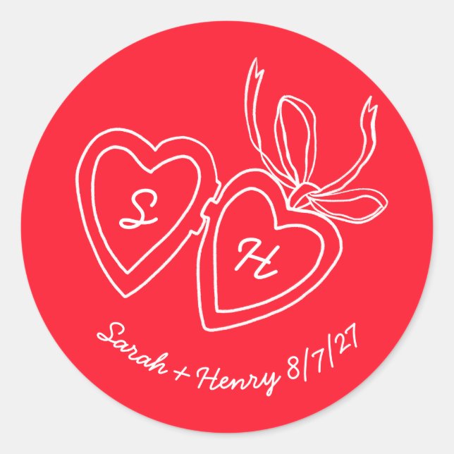 Whimsical Heart Locket Doodle Sketch Modern CUSTOM Runder Aufkleber (Vorderseite)