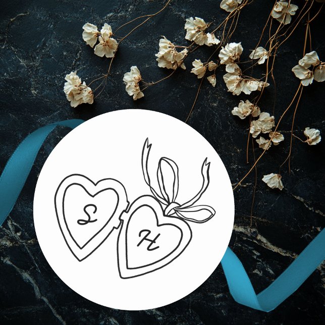Whimsical Heart Locket Doodle Sketch Modern CUSTOM Runder Aufkleber (Whimsical Heart Locket Doodle Sketch Modern CUSTOM Classic Round Sticker
)