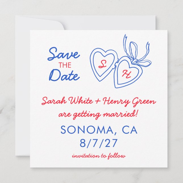 Whimsical Heart Locket Doodle Sketch Modern CUSTOM Save The Date (Rückseite)