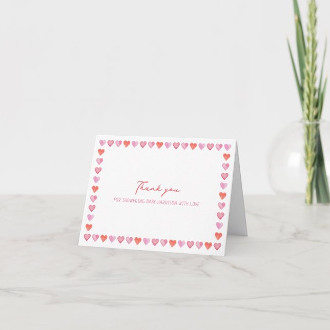 Whimsical Hearts Baby Shower  Dankeskarte (Vorderseite)