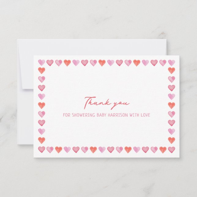 Whimsical Hearts Baby Shower  Dankeskarte (Vorderseite)