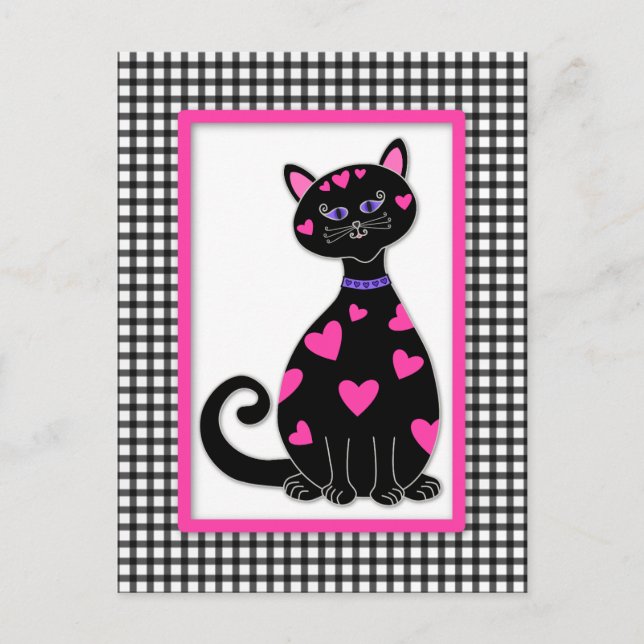 Whimsical Hearts Cat Postkarte (Vorderseite)
