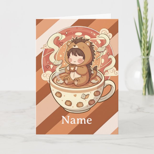 Whimsical Hedgehog Coffee Greeting Card Karte (Vorderseite)