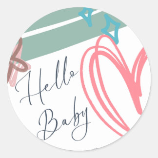 Whimsical "Hello Baby" Round Sticker