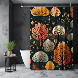Whimsical Herbst fallen Bäume und Blätter Muster Duschvorhang