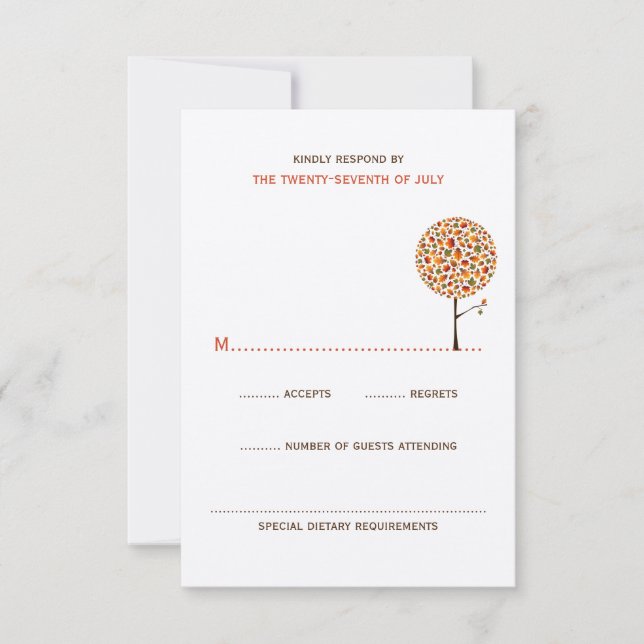 Whimsical Herbst Herbstlaub Pop Tree Chic Hochzeit RSVP Karte (Vorderseite)