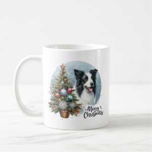 Whimsical Herding Border Collie Dog Merry Xmas Kaffeetasse