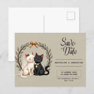 Whimsical Hochzeit Save the Date mit Katze Postkarte