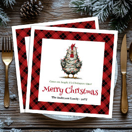 Whimsical holiday chickens napkins name editable serviette