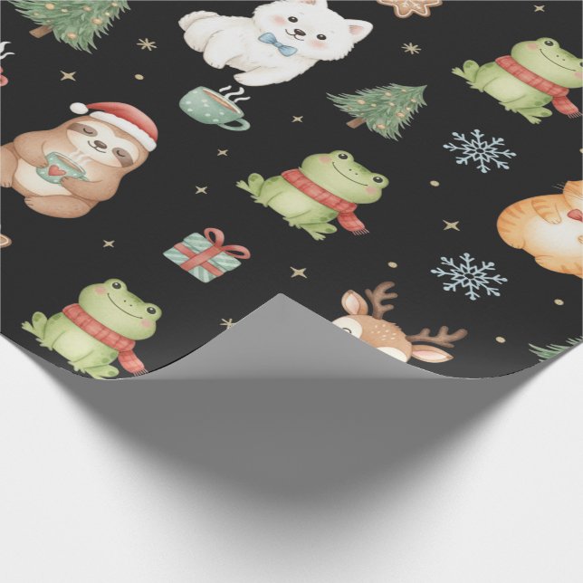 Whimsical Holiday Critters Festive Gift Wrap Geschenkpapier (Ecke)
