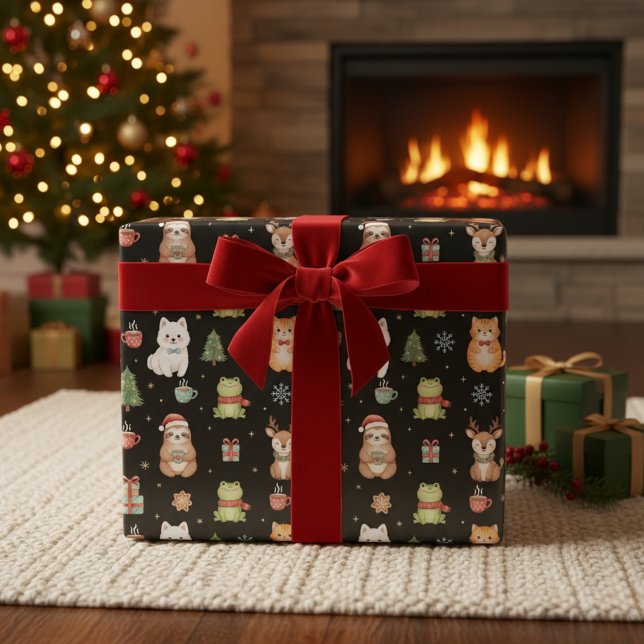 Whimsical Holiday Critters Festive Gift Wrap Geschenkpapier (Festive Little Friends)