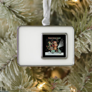 Whimsical Holiday Express Zustellung Süße Rentie Rahmen-Ornament Silber