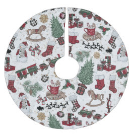  Whimsical Holiday Icons in Red, Green & Cocoa Polyester Weihnachtsbaumdecke