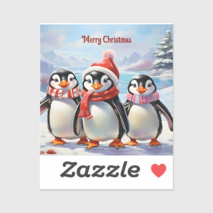 Whimsical Holiday Penguin Trio Aufkleber