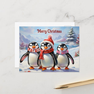 Whimsical Holiday Penguin Trio Postkarte