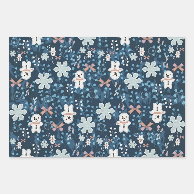 Whimsical Holiday Wrapping Paper Flat Sheet Geschenkpapier Set (Vorderseite)
