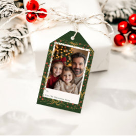 Whimsical Holiday Wreath & Bows Photo Card Geschenkanhänger